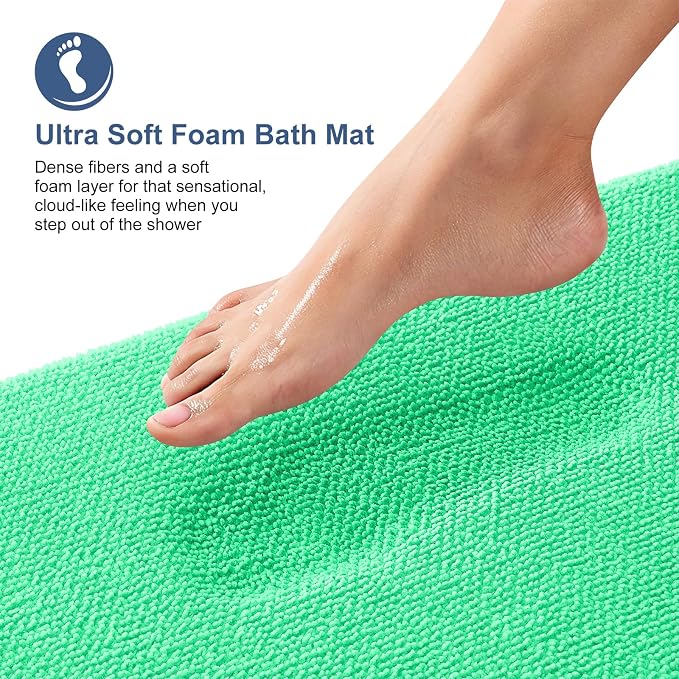 OLANLY Thick Memory Foam Bath Mat Rug 30x20, Extra Soft Absorbent Bathroom Rug, Quick Dry Bath Mats, Non-Slip, Machine Washable Carpet for Bathroom, Tub and Shower, Home Decor Accessories, Mint Green
