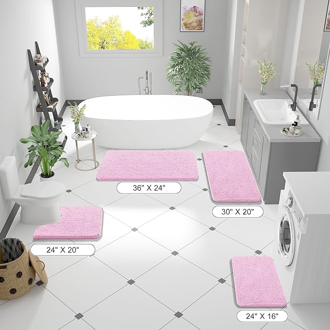 OLANLY Bathroom Runner Rugs 44x24, Extra Soft Absorbent Chenille Bath Rugs, Rubber Backing Quick Dry, Machine Washable Long Bath Mats for Bathroom Floor, Tub and Shower, Home Decor Accessories, Pink