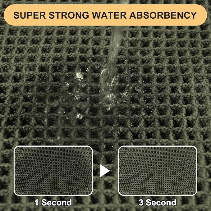 Waffle Bath Mat, Boho Woven Modern Bath Rug Absorbent Non Slip, Ultra Soft Bathroom Mats, Machine Washable Knit Bath Rugs with Tassels for Bathroom, Bedroom, Kitchen, Shower, Tub, 36"x24", Dark Green