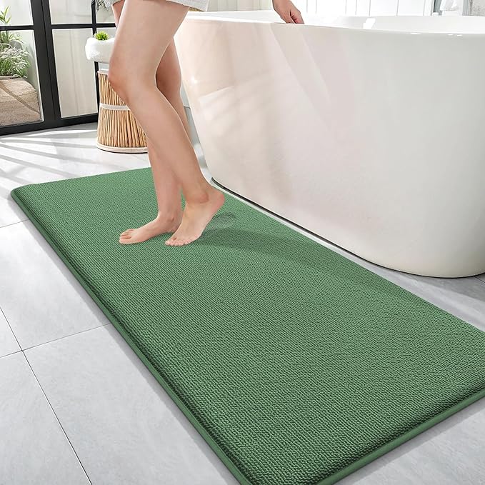 OLANLY Thick Memory Foam Bathroom Runner Rugs 47x17, Extra Soft Absorbent Long Bath Mats, Quick Dry, Non-Slip, Machine Washable Mats for Bathroom, Tub and Shower, Home Decor Accessories, Olive Green