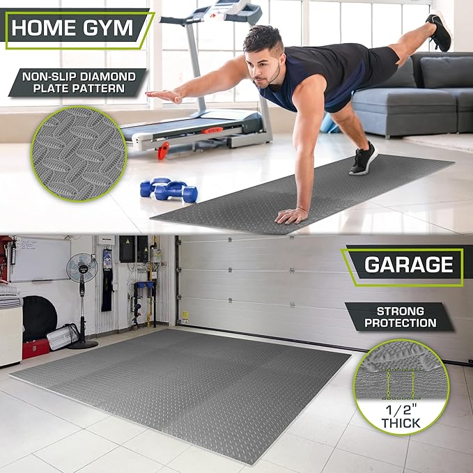 ProsourceFit Exercise Puzzle Mat 1/2-inch, EVA Interlocking Foam Floor Tiles for Home Gym, Workout Equipment, Kids Play Areas, Gray, 72 SQ FT - 18 Tiles