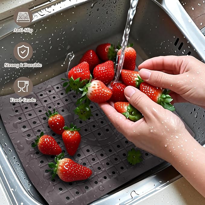 WILLKOMMEN Kitchen Sink Mat, 12" x 10" Rectangular Sink Protector Pad, Fast-Draining Grid Design Liner, Dish Drying Mat 2 Pack Coffee