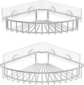 SMARTAKE 2-Pack Corner Shower Caddy, SUS304 Stainless Steel, Wall Mounted Bathroom Shelf with Adhesive, Storage Organizer for Toilet, Dorm and Kitchen (Silver)