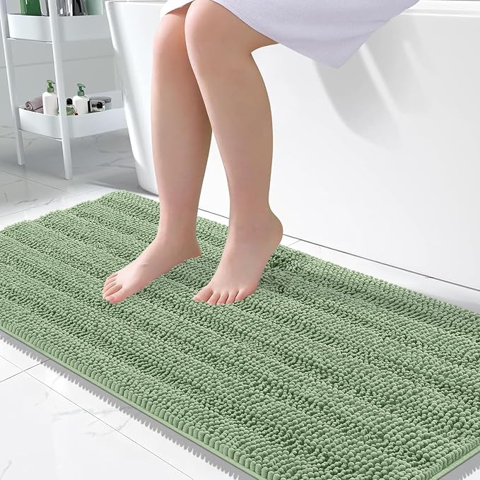 OLANLY Thick Large Bathroom Rugs 50x30, Extra Soft Absorbent Chenille Striped Bath Rugs, Rubber Backing, Machine Wash, Bath Mats for Bathroom Floor, Tub and Shower, Home Decor Accessories, Sage Green