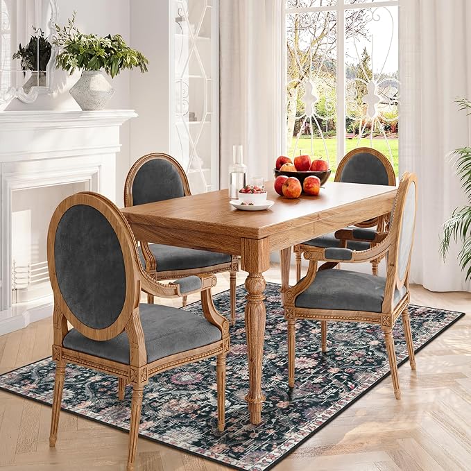 Lahome Moroccan Machine Washable Rugs for Living Room, 4x6 Rug for Bedroom Non-Slip Vintage Trellis Ultra-Thin Throw Carpet for Dining Room Office Nursery Elise, Black/Multi