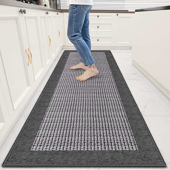 StepRite Kitchen Rugs, Kitchen Mats for Floor, 70"x24" Non-Slip Machine-Washable Kitchen Throw Rug, Absorbent Runner Rugs Office, Sink Standing Desk Mat, Decor Carpet, Grey
