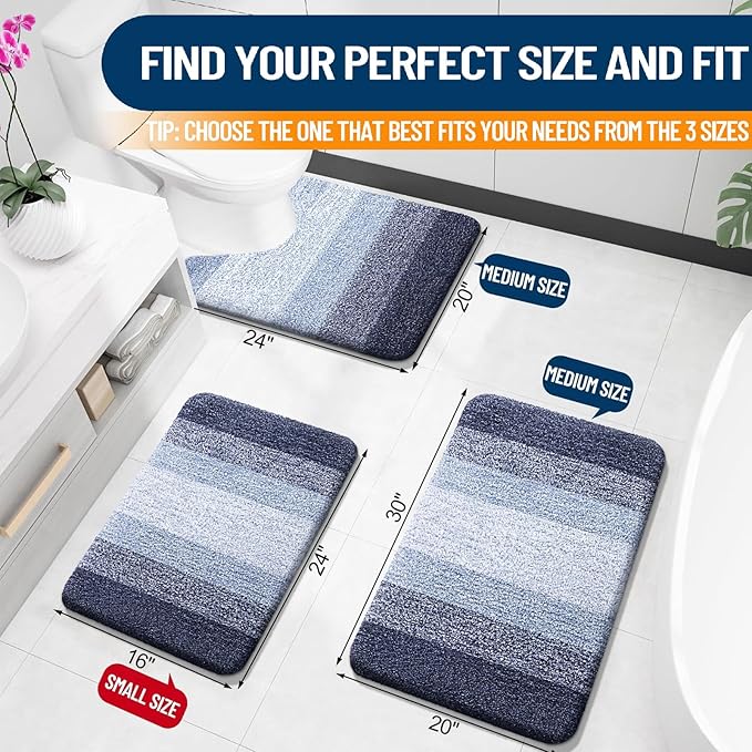 OLANLY Large Bathroom Rugs Mat 45x27, Extra Soft Absorbent Microfiber Bath Rugs, Rubber Backing, Quick Dry, Washable Bath Mats for Bathroom Floor, Tub and Shower, Home Decor Accessories, Navy Blue