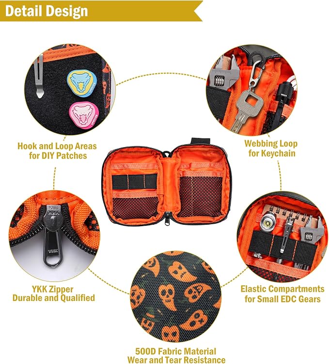 VIPERADE VE26 EDC Pouch Organizer with 11 Compartments, Small Tool Pouch with DIY Patches Area, EDC Pocket Organizer for Mutitools