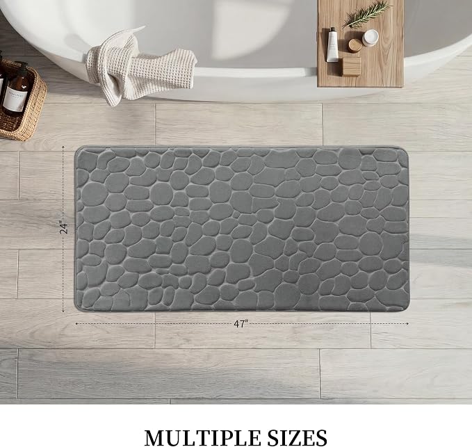 YIHOUSE Memory Foam Runner Rug, Cobblestone Bathroom Runner Rugs Super Water Absorbent Bath Mats for Bathroom Machine Washable Bath Rugs for Hallway Bedroom Laundry Room(24 x 47,Dark Gray)