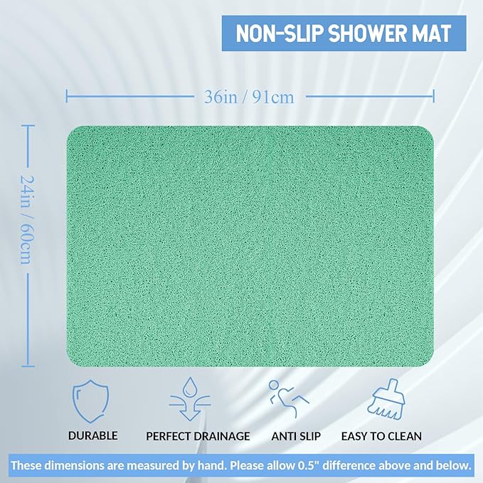 Hargiis Non-Slip Bathtub Mat, Anti Slip Shower Mat, Fast Drying Bathtub Mats, Foot Scrubber Mat, Anti Slip Mat for Tub, Floor, Bathroom, Kitchen, Home, Hotel (Light Green 36"×24")