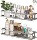 PUSDON 2-Pack 16.5" Extra Long Slim Shower Caddy, Adhesive Wall Mount Bathroom Organizer, Rustproof Open Frame Mesh Spice Rack for Kitchen, Holds 50LBS - Silver Gray, Guardrail