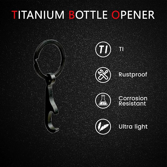 Titanium Bottle Opener, Small Keychain Beer Bottle Opener Can Opener with Stainless Steel Key Ring (Black)