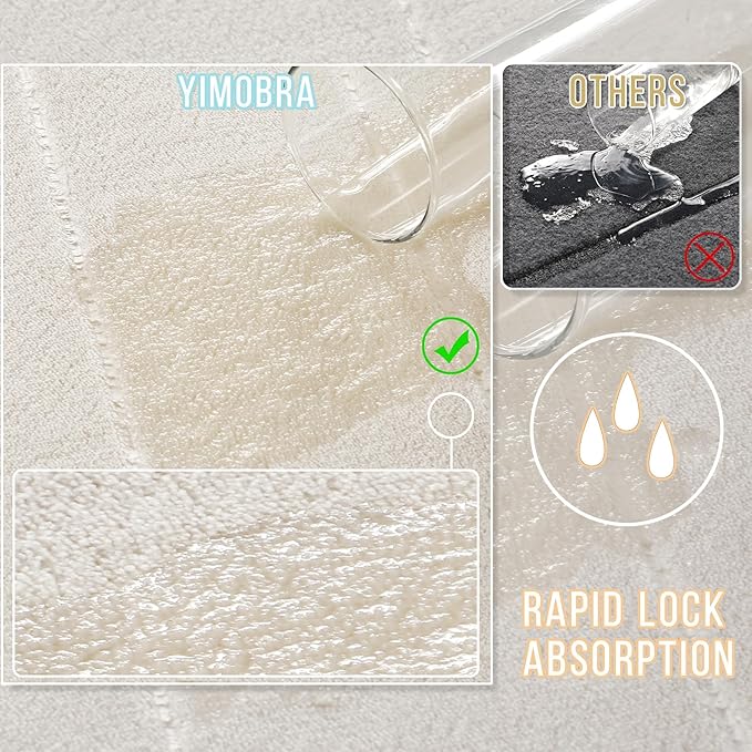 Yimobra Memory Foam Bathroom Rugs Sets 2 Piece - Super Soft Absorbent Quick Dry Bath Mat Set, Machine Washable Non Slip Floor Carpet for Tub Shower & Single Sink (17x24 & 31.5x20 Inch, Cream White)