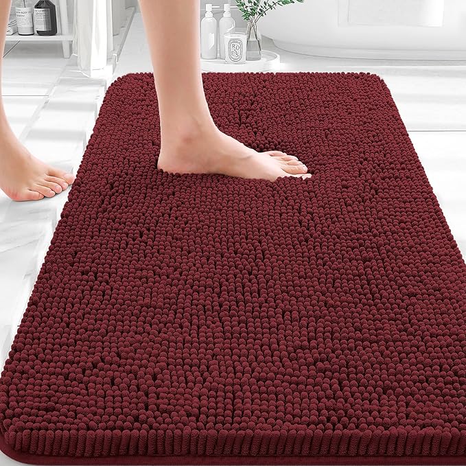 OLANLY Bathroom Rugs 35x24, Extra Soft Absorbent Chenille Bath Rugs, Rubber Backing Quick Dry, Machine Washable Bath Mats for Bathroom Floor, Tub and Shower, Home Decor Accessories, Andorra Red-Brown