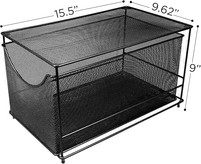 Sorbus® Cabinet Organizer Drawers— Mesh Storage Organizer with Pull Out Drawers—Ideal for Countertop, Cabinet, Pantry, Under the Sink, Desktop and More (Black Bottom Drawer)