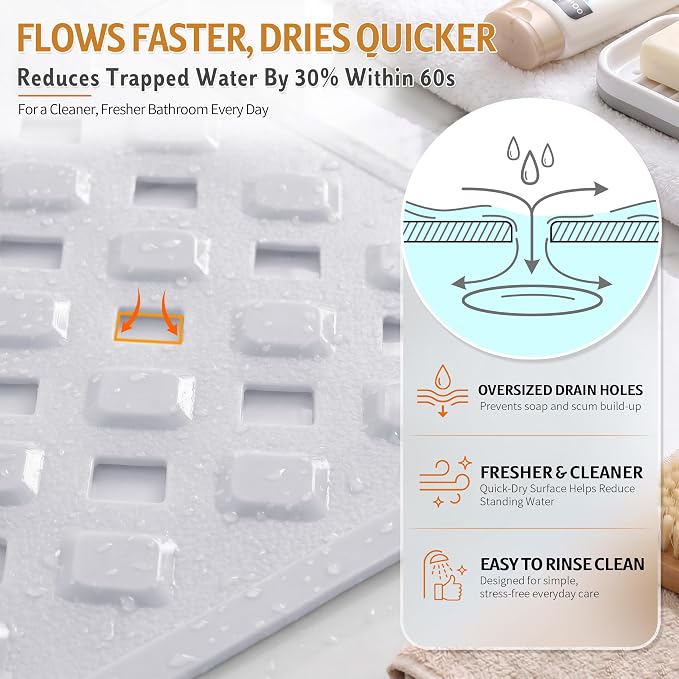 Yimobra Bathtub Mat Non Slip, 35"X16" Shower Mat with Strong Suction Cups & Drain Holes, Long Anti Slip Bath Tub Mat for Inside Shower, Machine Washable Fast Drying, Bathroom Essentials, White