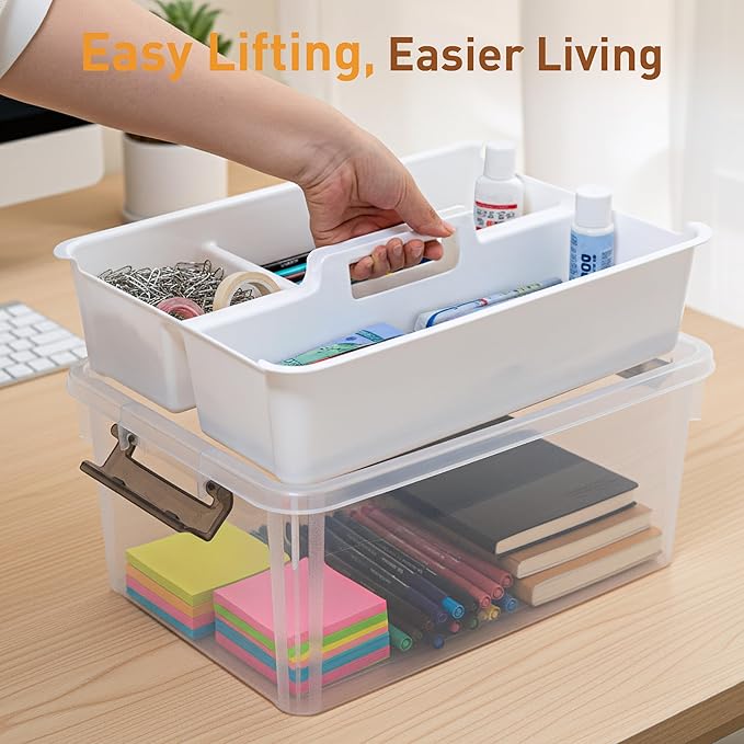 Citylife 17 QT Plastic Storage Bins Clear Storage Box with Removable Tray Stackable Latching Box with Handle for Organizing Tool, Craft, Office, Bead