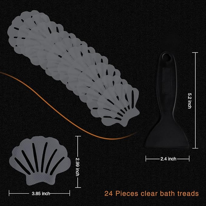 Secopad Non-Slip Bathtub Stickers, 24 PCS Shell Safety Bathroom Tubs Showers Treads Adhesive Decals Scraper (Gray)
