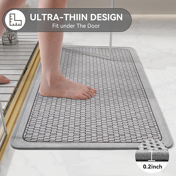 YDKGL Bathroom Rugs, Ultra Thin Bath Mat Fit Under Door Super Absorbent Non Slip Quick Dry Bath Mat, Rubber Backing Shower Mat Outside Shower