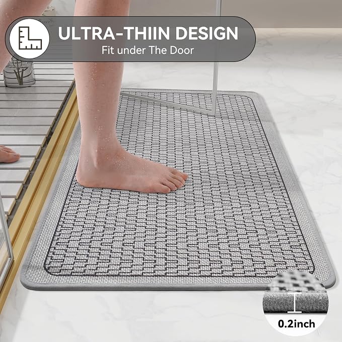 YDKGL Bathroom Rugs, Ultra Thin Bath Mat Fit Under Door Super Absorbent Non Slip Quick Dry Bath Mat, Rubber Backing Shower Mat Outside Shower