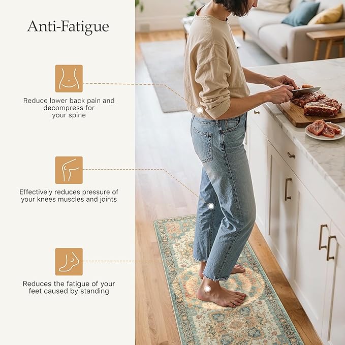 GENIMO Kitchen Mats for Floor, Washable Anti Fatigue Mat for Cushioned, 17.3"x59", Waterproof Kitchen Rugs, Non Slip Foam Comfort Standing Mat Rug for Home, Runner, Laundry, Peach Orange