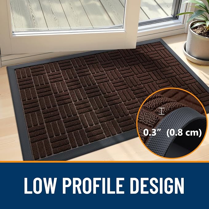 OLANLY Front Door Mat Outside Entrance 71x23, Absorbent, Heavy Duty Sturdy Natural Rubber Doormat Indoor Outdoor, Stain and Fade Resistant, Non-Slip Backing Low Profile Floor Mat for Entryway, Brown