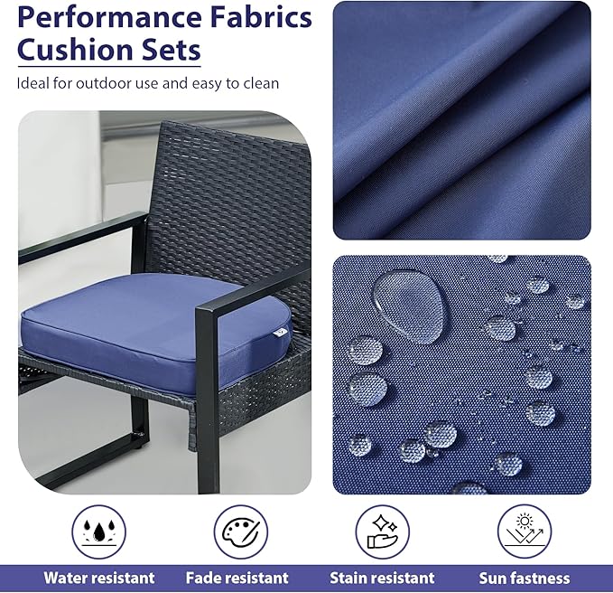 IPYNBAP Outdoor Chair Cushions Set of 4 -Waterproof Outdoor Seat Cushions for Patio Furniture, Patio Chair Cushion with Handle and Ties, Out Door Chair Pads,17x16x2-Round, Navy Blue
