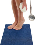 ENKOSI Loofah Non-Slip Shower Mat & Bath Mat – Soft Cushioned Comfort – No Suction Cups for Textured Tubs – Fast Draining Safety for Inside Shower, Family & Elderly (24x16 Navy)