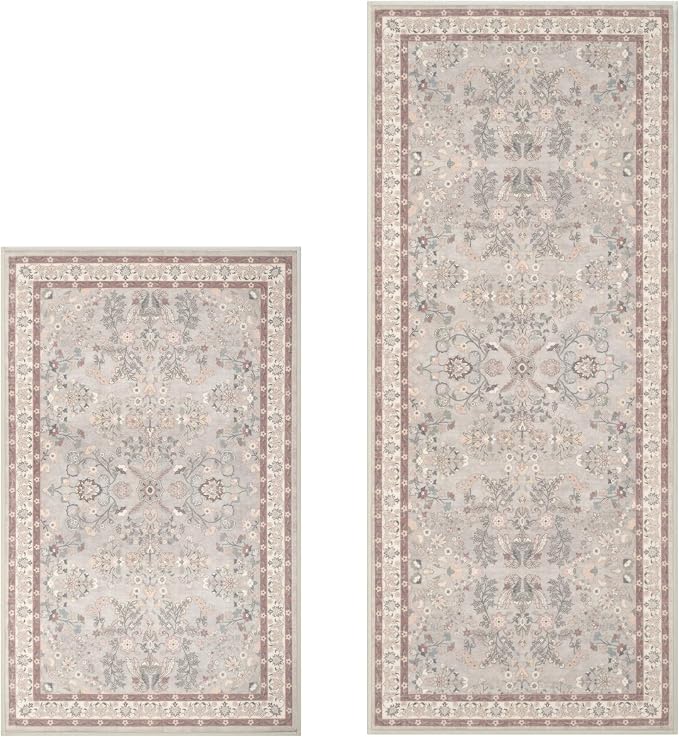 GRANNY SAYS Boho Kitchen Rug Sets of 2, Non Slip Washable Faux Wool Kitchen Mats for Floor, Thick Soft Anti-Fatigue Comfort Standing Mat Runner Rugs for Hallway Laundry Room, Boho Red
