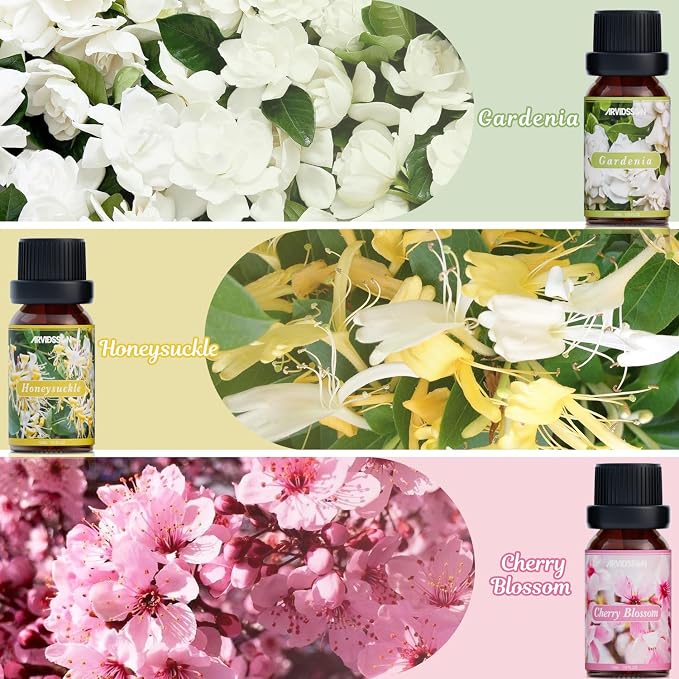 ARVIDSSON Floral Essential Oils Set, Natural Flower Essential Oil Gift for Women - Rose, Gardenia, Cherry Blossom, Honeysuckle, Lilac, Blue Lotus, Scented Oil for Diffuser, Valentines Day Gift for Her