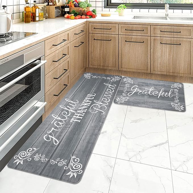 HEBE Anti Fatigue Kitchen Mat Set of 2 Non Slip Cushioned Kitchen Mats for Floor Waterproof Farmhouse Kitchen Rugs and Mats Set Comfort Standing Desk Mat Carpet for Sink,Office,Laundry