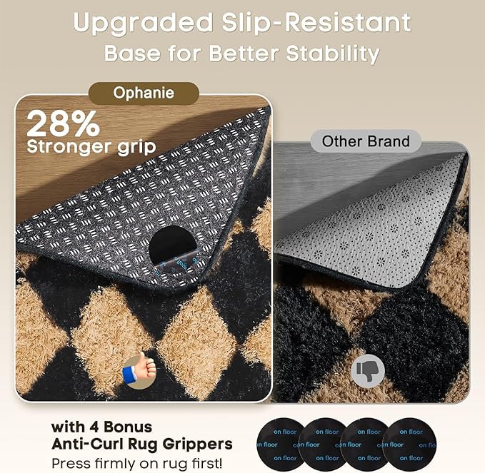 Ophanie Black & Beige Diamond Checkered Rugs for Living Room Bedroom, Rhombus Fluffy Soft Cute Fuzzy Area Rug, Plush Shaggy Bedside Floor 4x6 Furry Carpet for Kids Baby Teen Dorm Home Decor Aesthetic