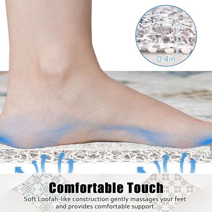 Square Shower Mat Non Slip: 27x27 Inch Extra Large Shower Floor Mat with Drain Hole in Middle - Soft PVC Loofah Bath Mat for Shower - Anti Slip Shower Stall Mat for Elderly and Kids