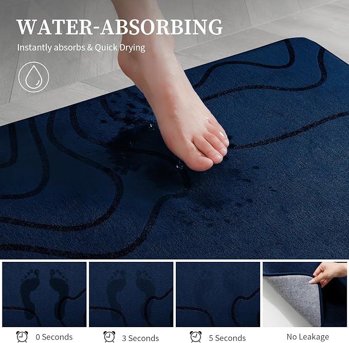 YIHOUSE Memory Foam Bathroom Rugs Sets 3 Piece - Extra Thick Ultra Soft Absorbent Bath Mat Set, Non-Slip Machine Washable Bath Rugs for Bathroom, Tub & Shower, Home Decor Accessories, Dark Blue