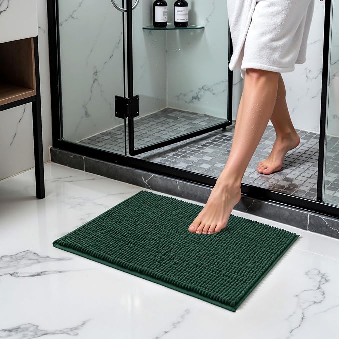 SUBRTEX Bathroom Rugs Chenille Bath Rug Soft Short Plush Bath Mat Soft Shower Mat Water Absorbent Shower Mat Quick Dry Machine Washable(Celadon,18" x 24")