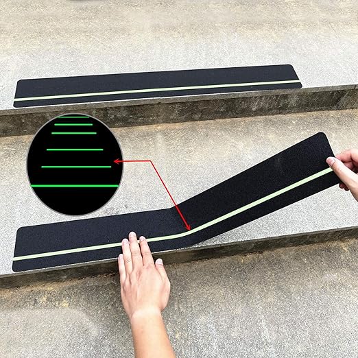 COSIMIXO 30" X 4"(10-Pack) Anti Slip Traction Treads with Glow in The Dark Stripe,Best Grip Tape Non Skid, Outdoor Anti-Skid Tape, High Traction Friction Abrasive Adhesive for Stairs Step