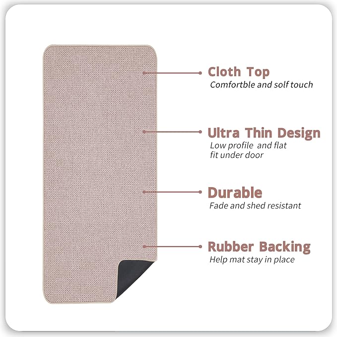Bosap Bath Mat,Ultra Thin Bathroom Runner Rugs,Large Bath Mats for Bathroom,Quick Dry,Non-Slip,Machine Washable,Low Pile,Bath Rug,Shower Outside,Sink,Home Decor Accessories.Beige,2'x5'（24x60inch）