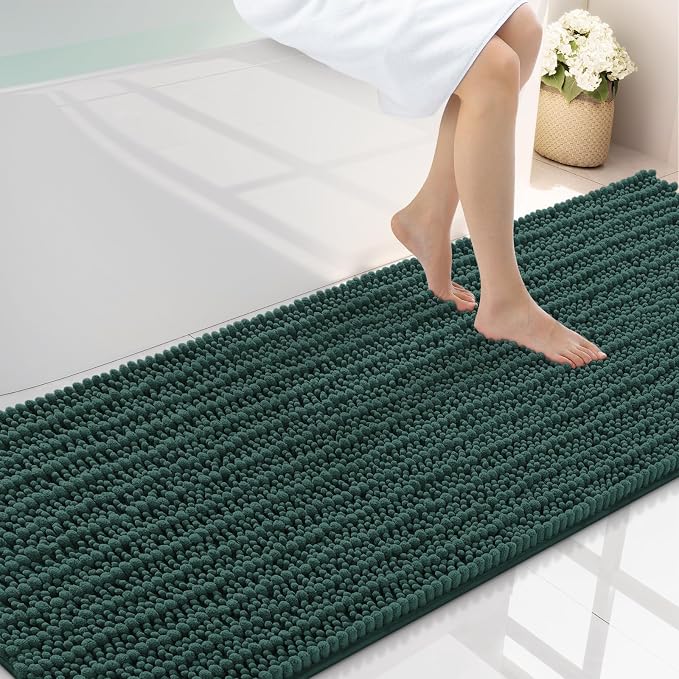Smiry Bathroom Rugs Mat 70x24, Extra Soft Absorbent Chenille Bath Rugs, Non Slip Rubber Backing Machine Washable Quick Dry Bath Mats for Bathroom Floor, Tub, Shower, Home Decor Accessories, Green