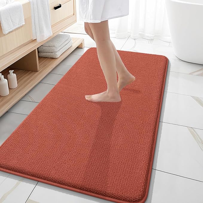 OLANLY Thick Memory Foam Bathroom Runner Rugs 47x20, Extra Soft Absorbent Long Bath Rug, Quick Dry Bath Mats, Non-Slip, Machine Washable Mat, Tub and Shower, Home Decor Accessories, Rustic Terracotta