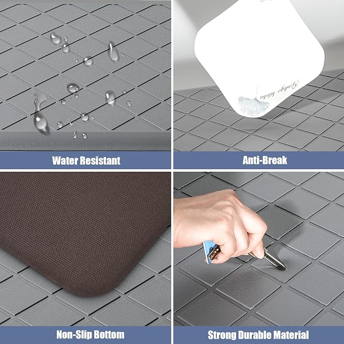 Cushioned Kitchen Mat 2 PCS, Anti Fatigue Kitchen Rugs, Heavy Duty Non-Skid, Ergonomic Comfort Foam Kitchen Floor Mat for Home, Office, Sink, Laundry - Grey