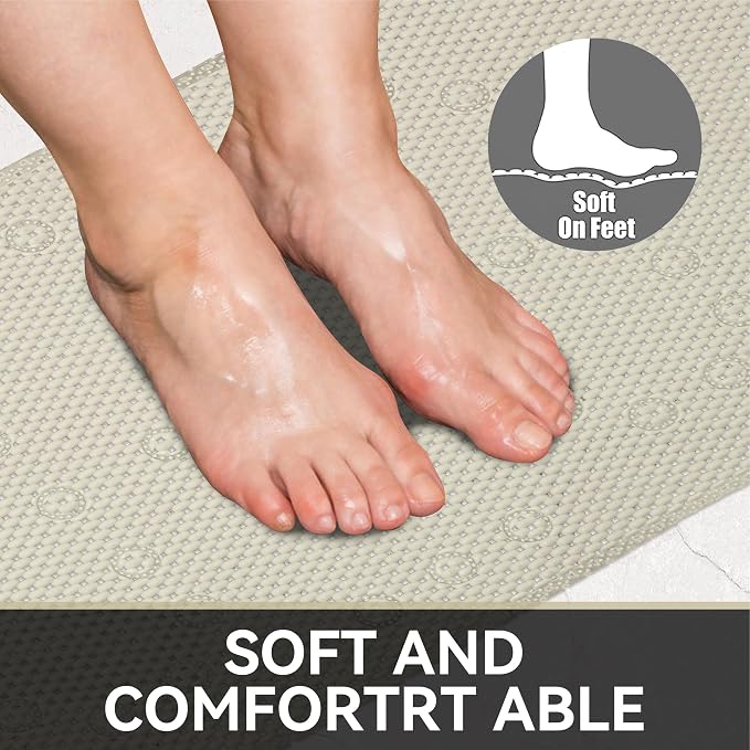 Bathtub Mat Non Slip Ivory 36” X 17” Shower Mat Soft Foam Bath Mats for Bathroom Tub, Bathtub Mat with Drain Holes, Suction Cups, Shower Mat Non Slip