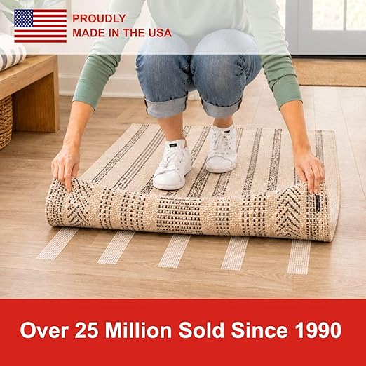 Rug Grip Rug Gripper Double Sided Non-Slip Residue Free Carpet Tape for Area Rugs and Runners - Works on All Floor Types including Hardwood, Tile, Carpet and Vinyl (6in" x 25ft)