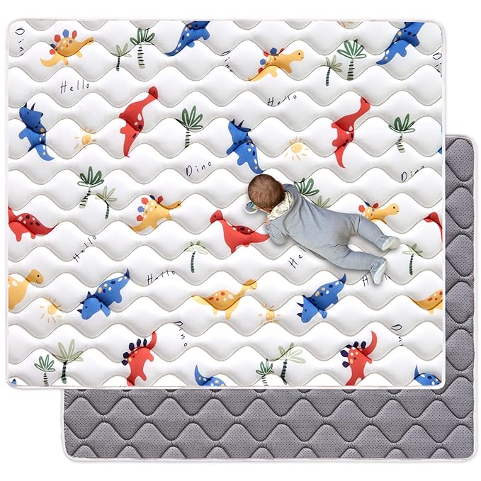 Odorless Premium Foam Baby Play Mat 75" x 59", Soft Microfiber Fabric Crawling Mat for Floor- Comfortable and Hypoallergenic, Non-Slip Cushioned Floor Playpen mat for Infants,Babies,Toddlers