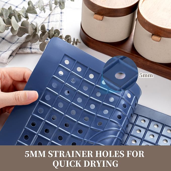 WILLKOMMEN Kitchen Sink Mat, 12" x 10" Dish Drying Mat, Rectangular Sink Protector Mats for Bottom of Kitchen Sink, Fast Draining Sink Mats Grid, 2 Pack Dark Blue