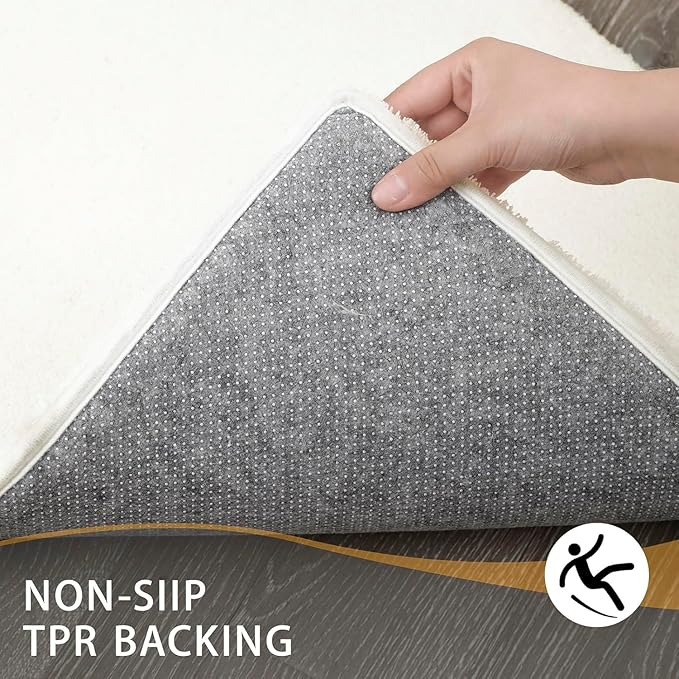 MINIDEAR Toilet Rugs 24x20 - U Shaped Cream Thick Memory Foam Contour Rugs,Ultra Soft & Plush Fluffy, Non-Slip, Quick Dry, Absorbent Washable Floor Microfiber Mat for Home Decor Accessories