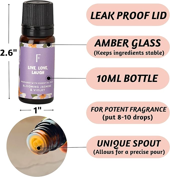 Folkulture Rose, Jasmine & Patchouli Essential Oils Set (6 Fragrance Oils) | Fathers Day & Graduation Gifts | Aromatherapy Gift Set for Her | Diffuser Oils, Relaxing Home Scents