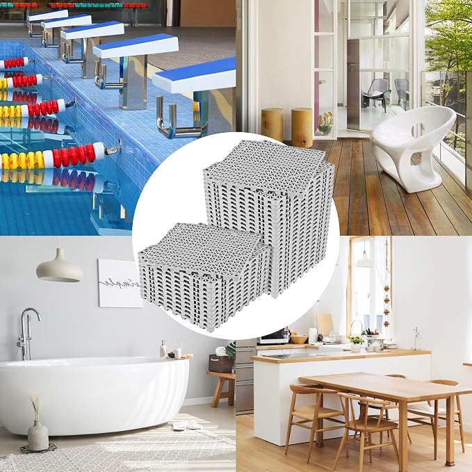 ToLanbbt Modular Interlocking Cushion 36P 11.8" x 11.8" Interlocking Rubber Floor Drain Holes Non-Slip Splicing Drainage Mats for Deck, Shower, Kitchen, Drain Pool, Sauna Bath, Indoor Outdoor (Grey)