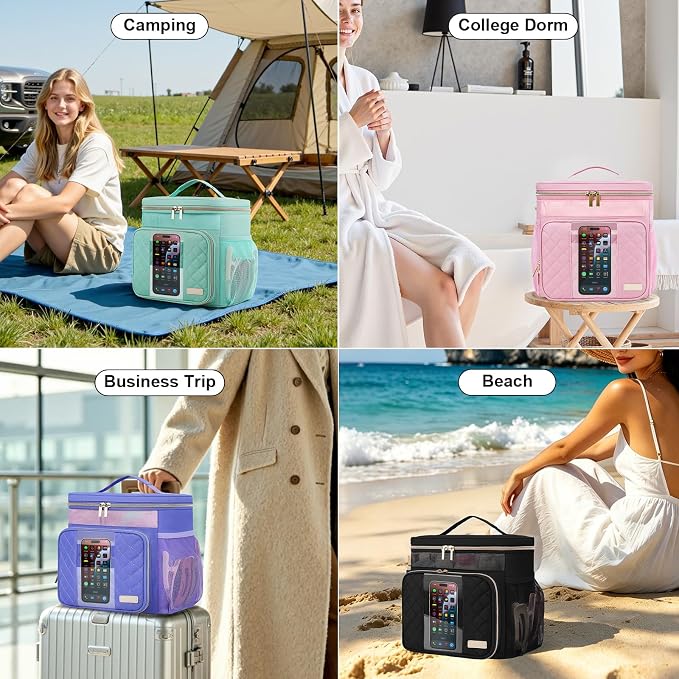 Portable Shower Caddy College Dorm Essentials (Full Size Bottle Compatible), Toiletry Bag for Women Men, Hanging Makeup Bag with Quickly Dry Mesh Base for Travel,Gym & Camping,Pink