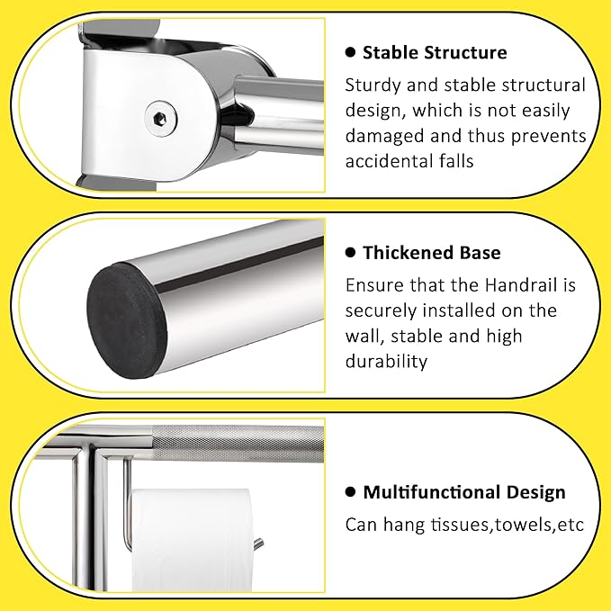 Handicap Grab Bar,29.5 Inch Stainless Steel 1.25" Diameter Toilet Safety Rails for Bathroom with Paper Holder, Anti-Slip Flip-Up Support Rail for Seniors Elderly