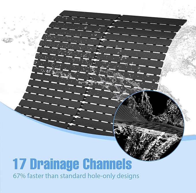 Shower Mat Non-Slip Bath Mat for Tub and Shower Stall,236 Suction Cups with Drain Holes, Quick Dry Machine Washable, Extra Grip for Stand Up Showers, Bathroom Essentials 24x24 Inch(Black)
